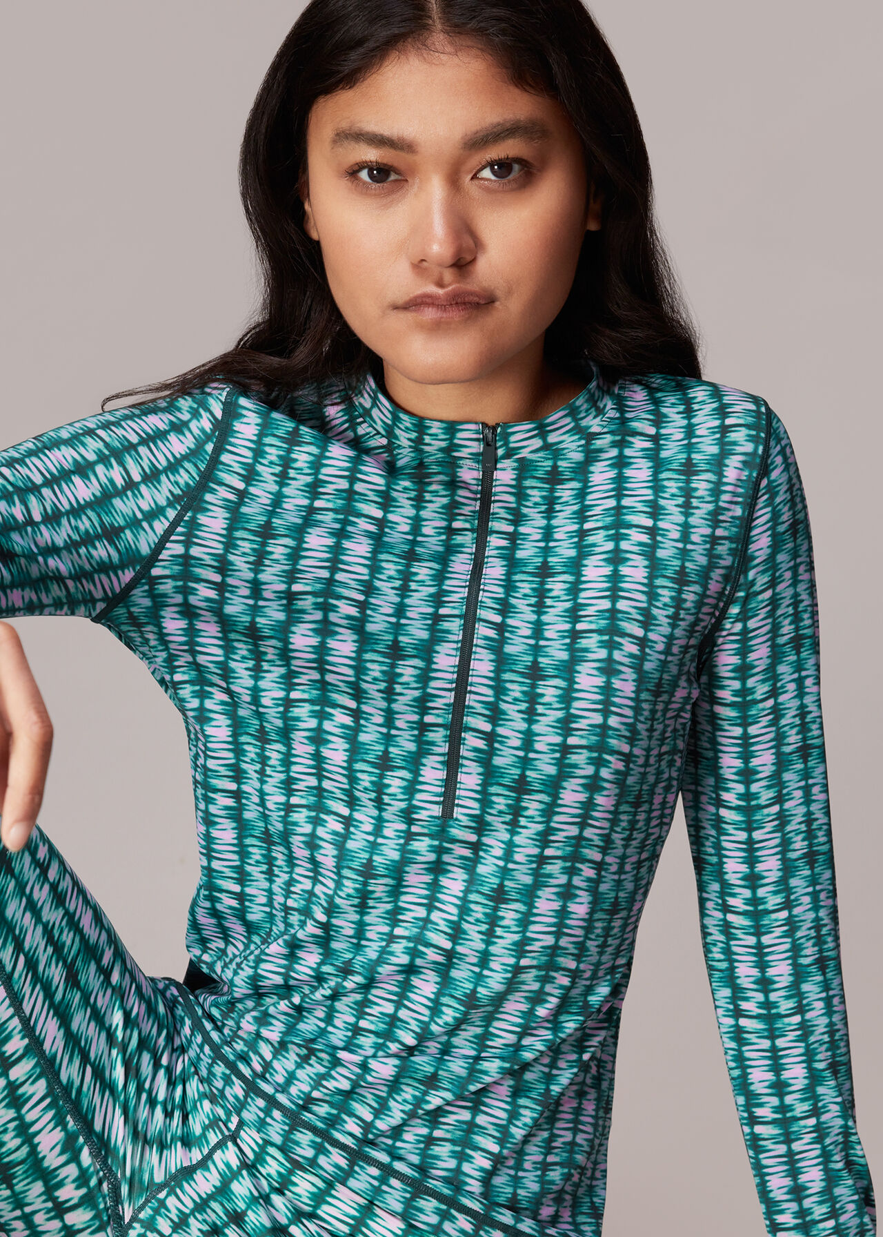 Abstract Wave Zip Sports Top